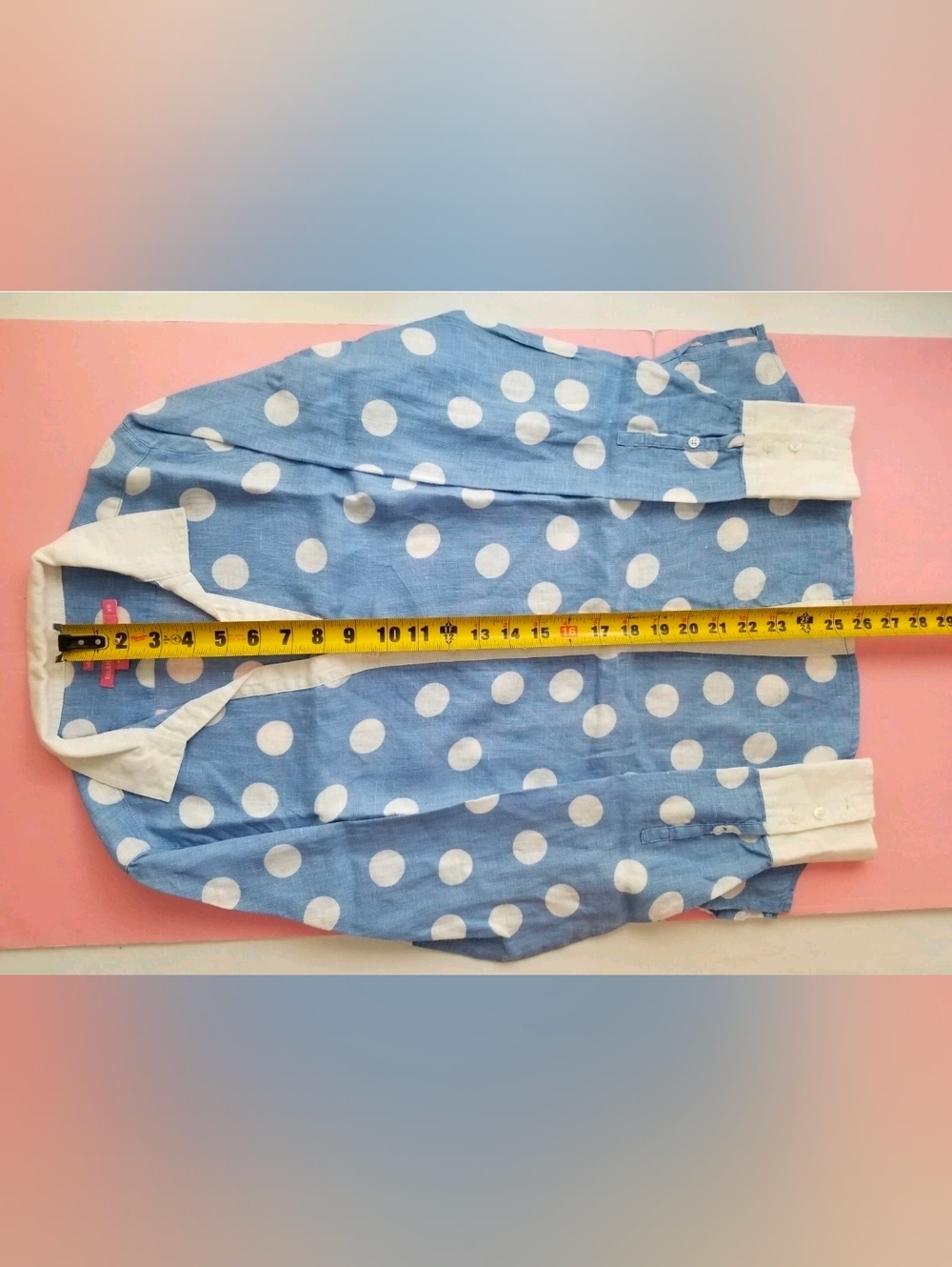 Island Company Linen Button Down Shirt Blouse  Blue/White Polka Dot Size  XS - Picture 11 of 14